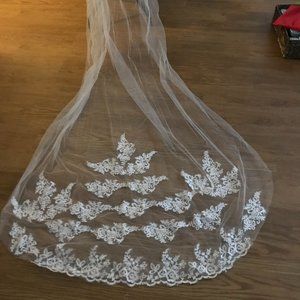 Tulle Bridal Veil with Lace Applique, Cathedral Length